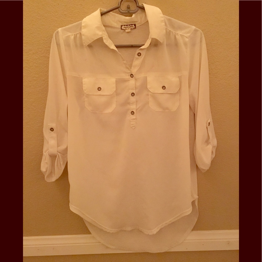Button up half sleeve white shirt.